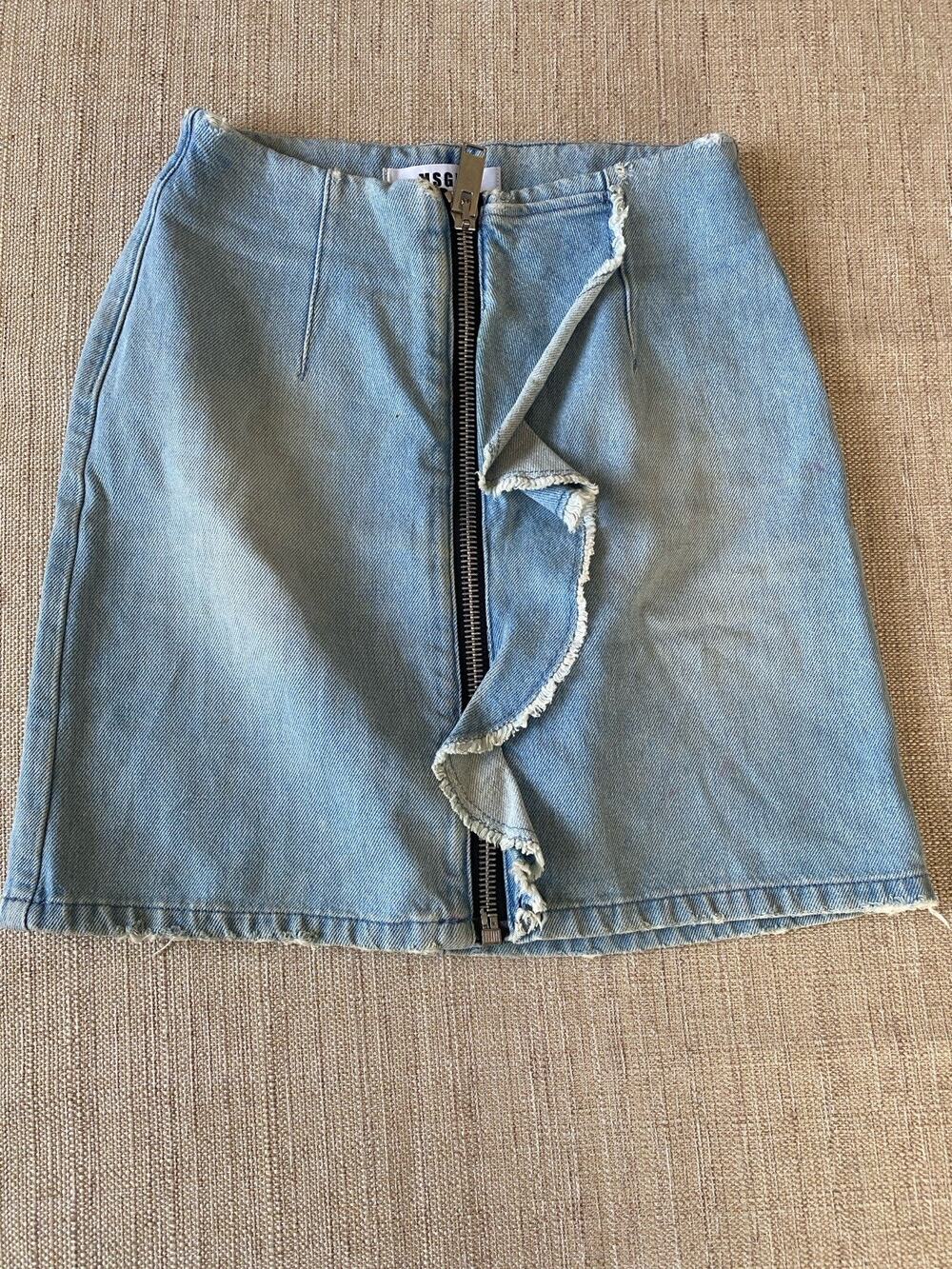 MSGM Milano Denim Ruffled Mini Skirt Zip Up Front IT 40